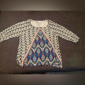 Chico's Black and White Mixed-Print with Blue Accent Panel.  3